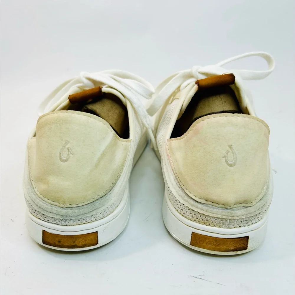 OluKai Cream-White Slip-On Perforated Sneaker Mule